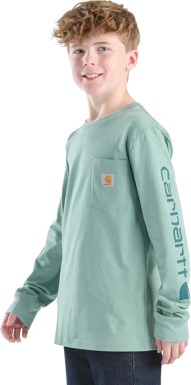 Carhartt мальчиковая футболка с длинным рукавом, логотипом на рукаве и карманом, Patina — фото 2