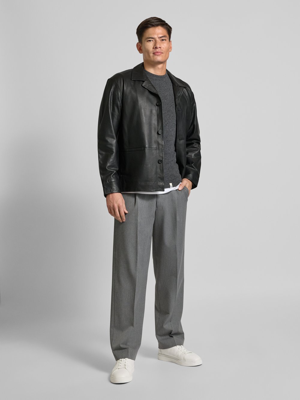 

Кожаная куртка с воротником-стойкой модель «КАРЛ» SELECTED HOMME, черный