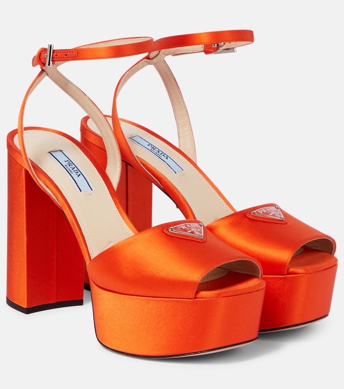 Сатиновые босоножки на платформе Prada, Arancio