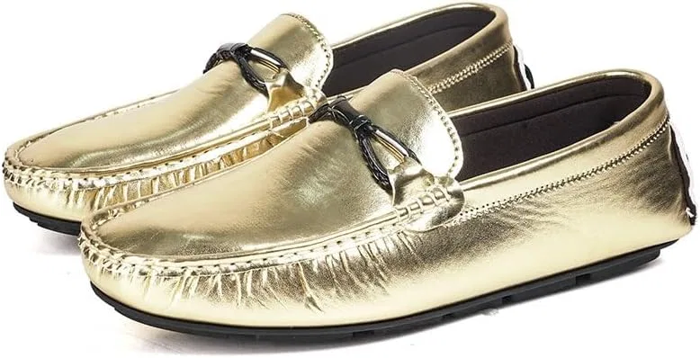Лоферы кожаные Men's Loafers Faux Leather Shiny Driving Style Loafer Comfortable Anti-Slip Lightweight Walking Slip-ons, Золотистый SayfuR