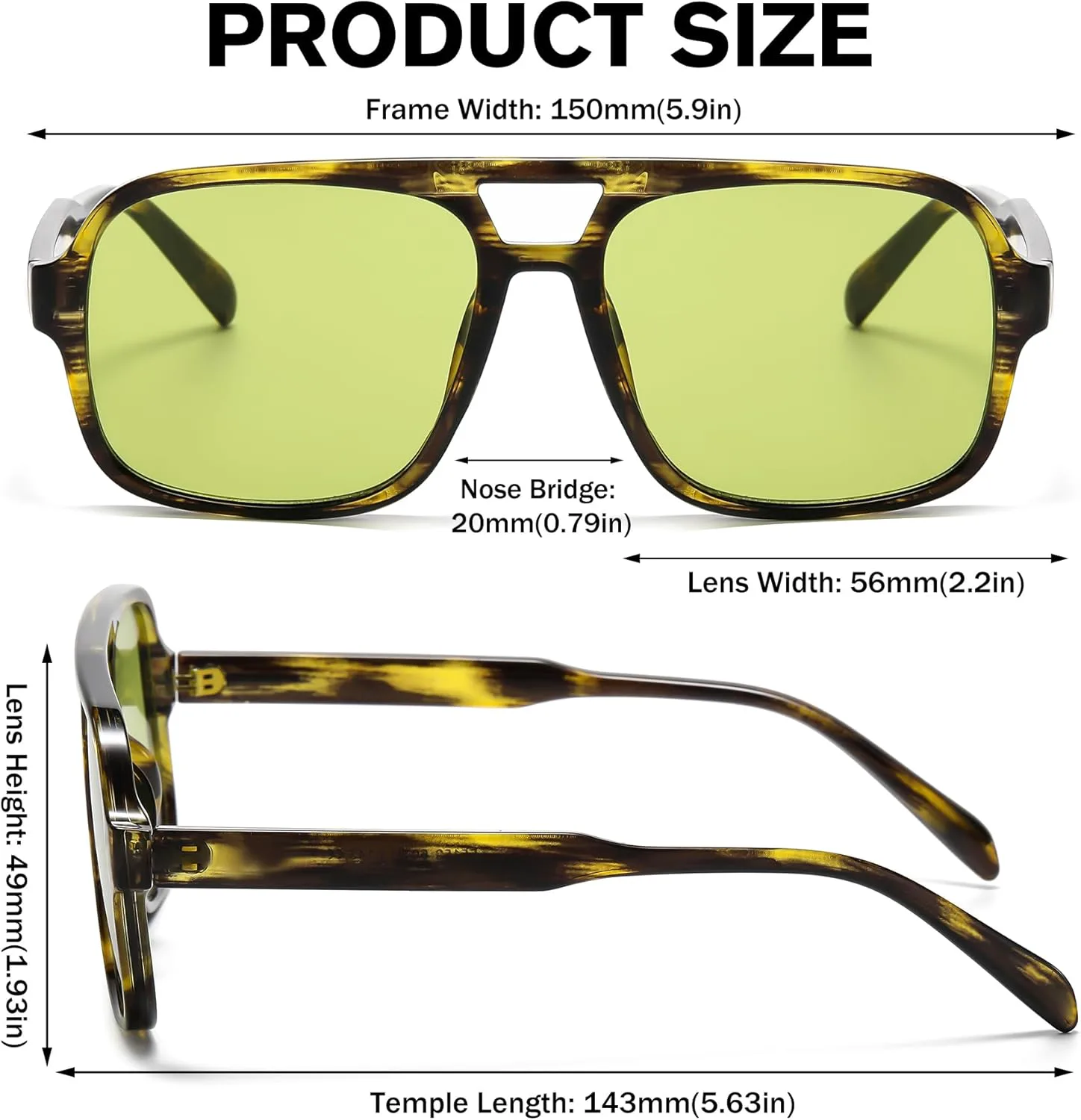 

Солнцезащитные очки Hycredi Retro Aviator для женщин и мужчин, модные квадратные очки, винтажные классические прямоугольные солнцезащитные очки, C1 - Leopard/Green