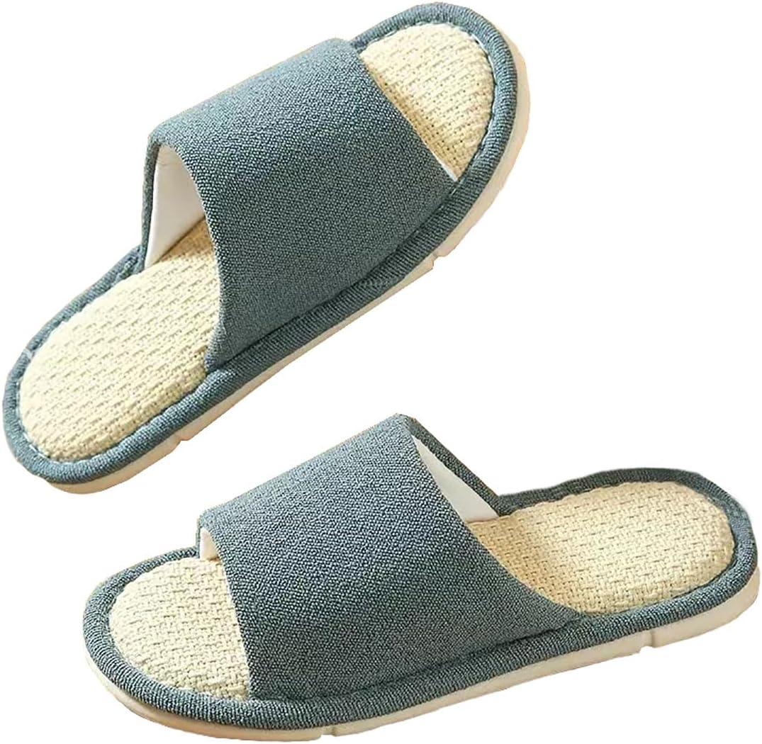 

Домашние тапочки Stone mice из хлопка с открытым носком, пригодные для стирки, для женщин и мужчин, повседневная обувь из льна с нескользящей подошвой, синий