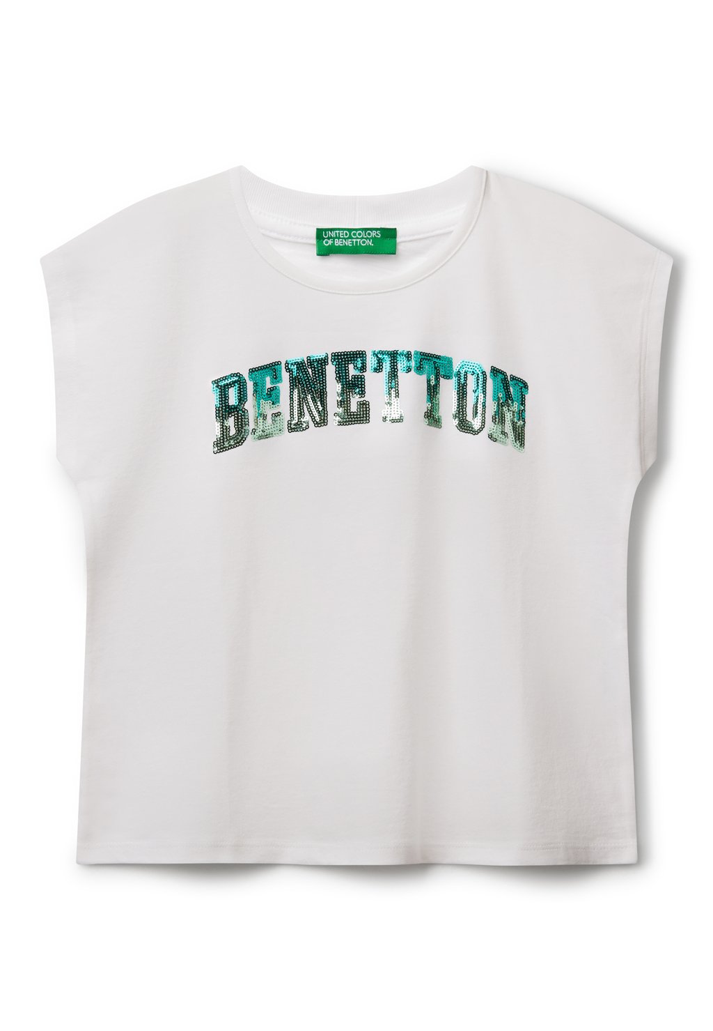 

Футболка с принтом WITH DROPPED SLEEVES United Colors of Benetton, белый