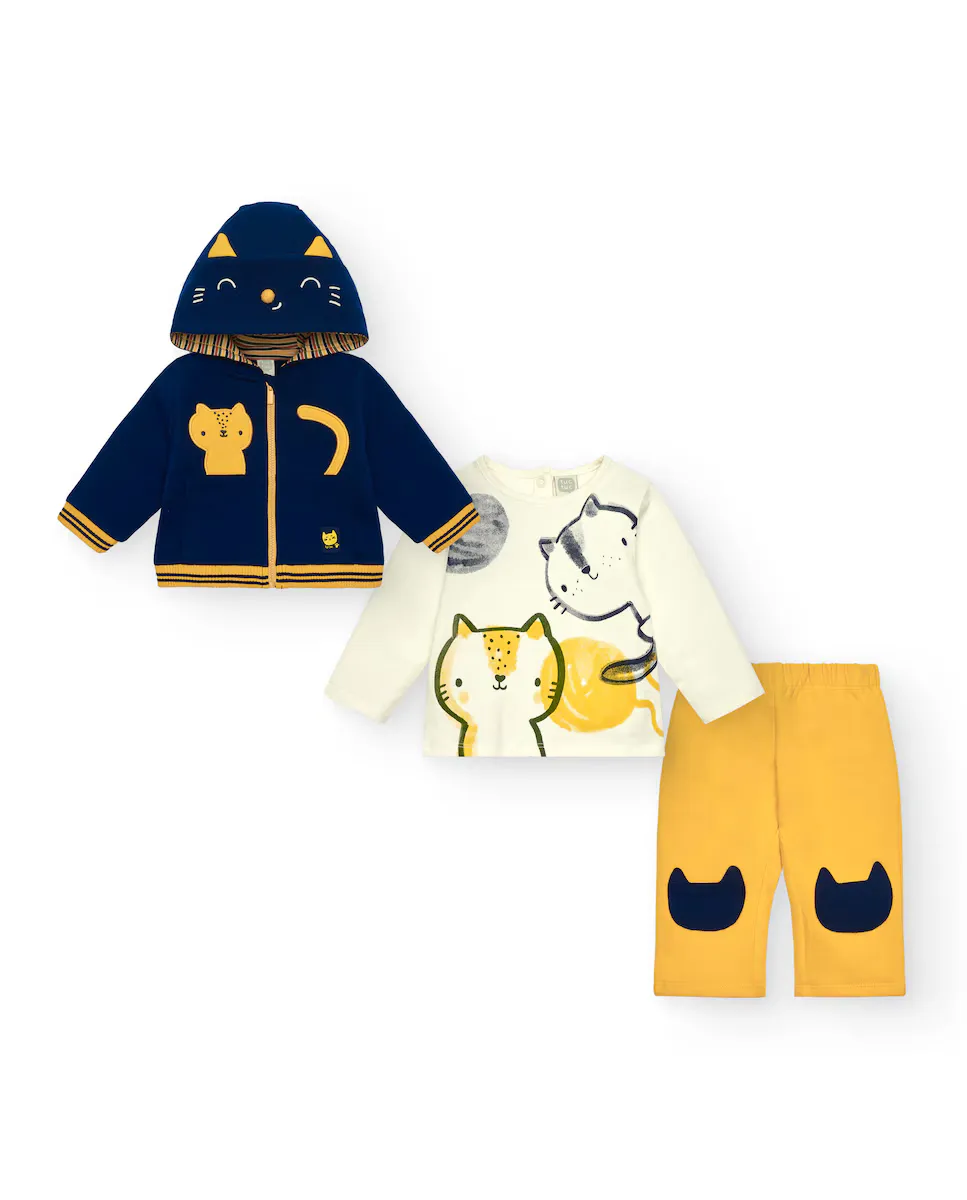 

Комплект из трех предметов для мальчика темно-синего цвета с капюшоном и ушками Tuc tuc