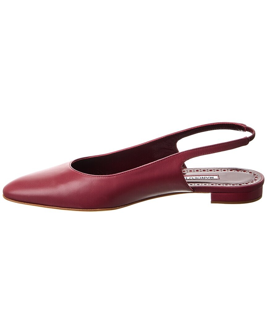 Кожаные балетки с ремешком на пятке Manolo Blahnik Sawra, красный — фото 4