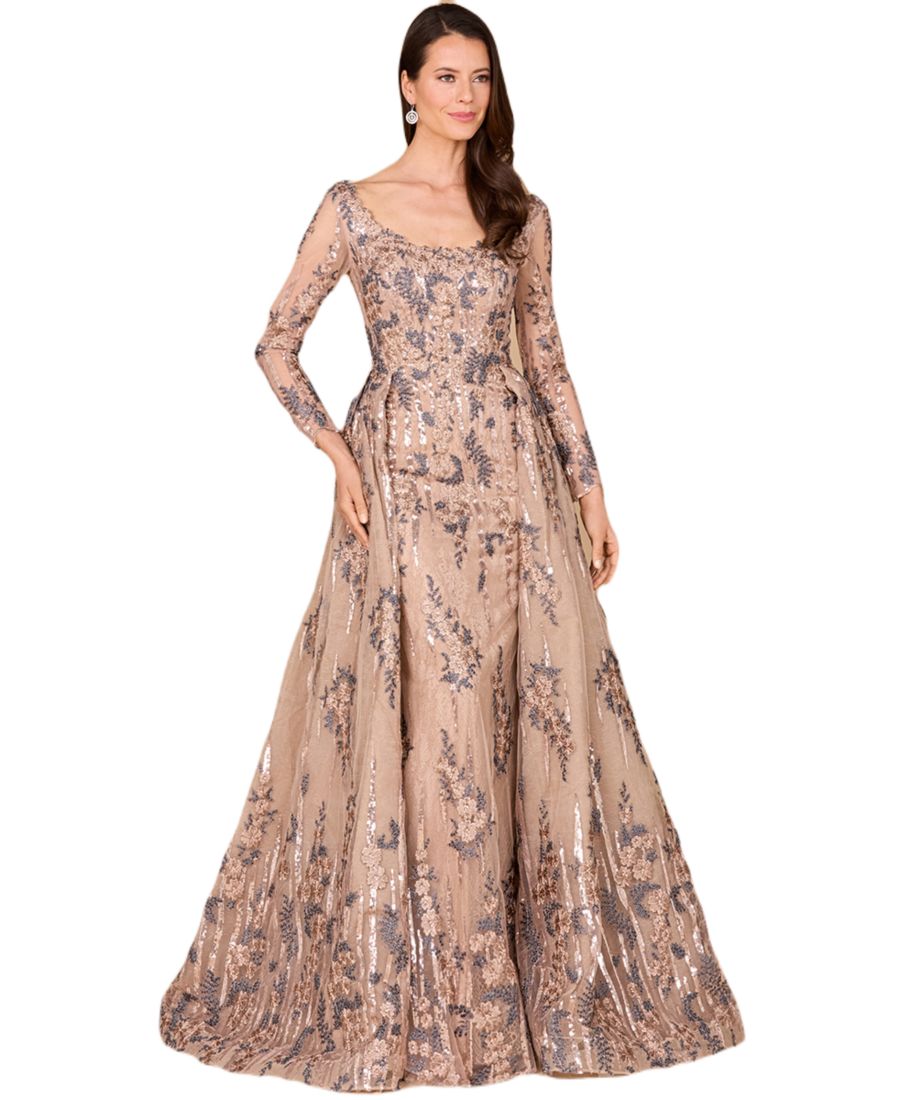 

Женское кружевное платье с длинными рукавами и верхней юбкой Lara, Tan