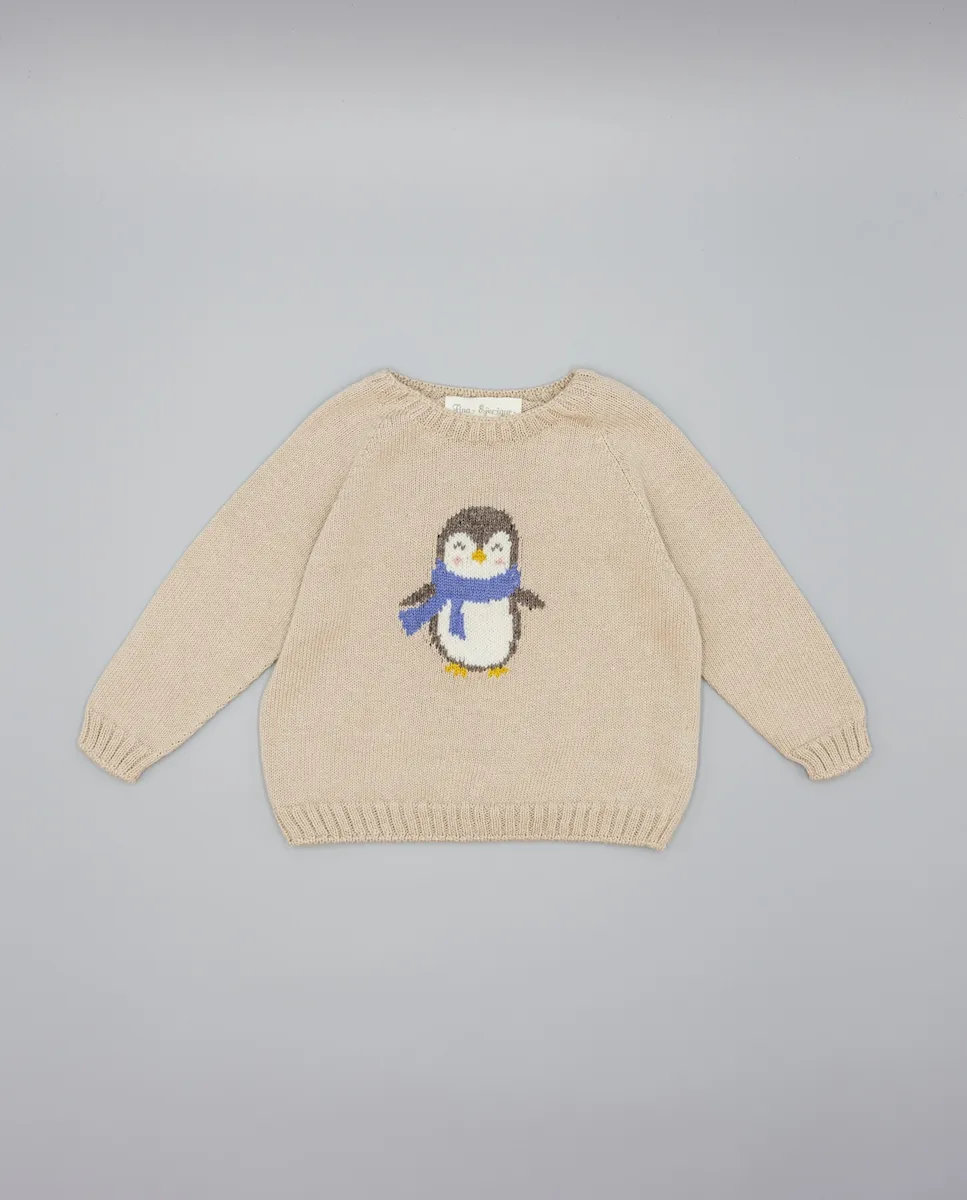 

Детский вязаный свитер с пингвином Fina Ejerique, бежевый