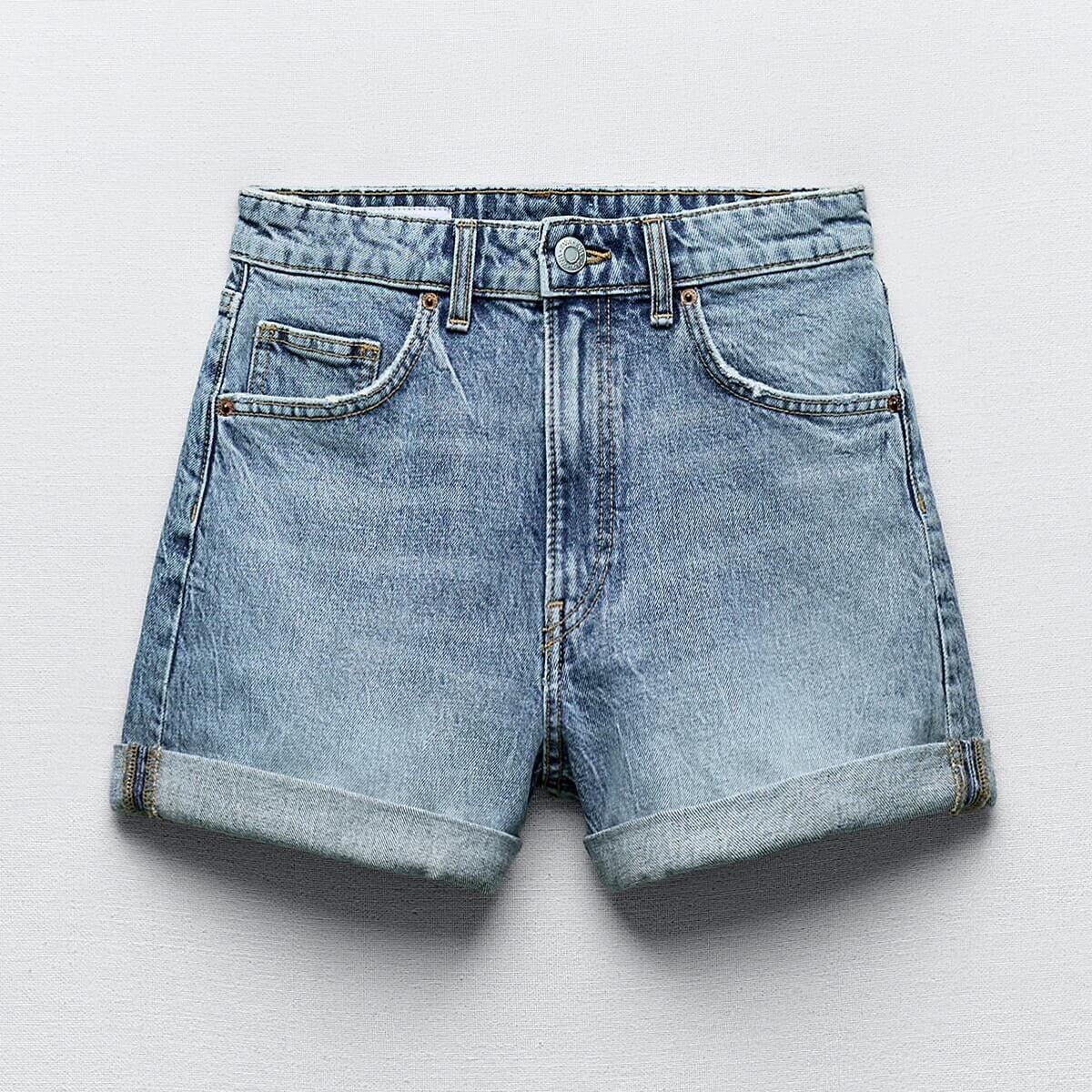 

Шорты Zara TRF Mom Fit Denim Bermuda, синий