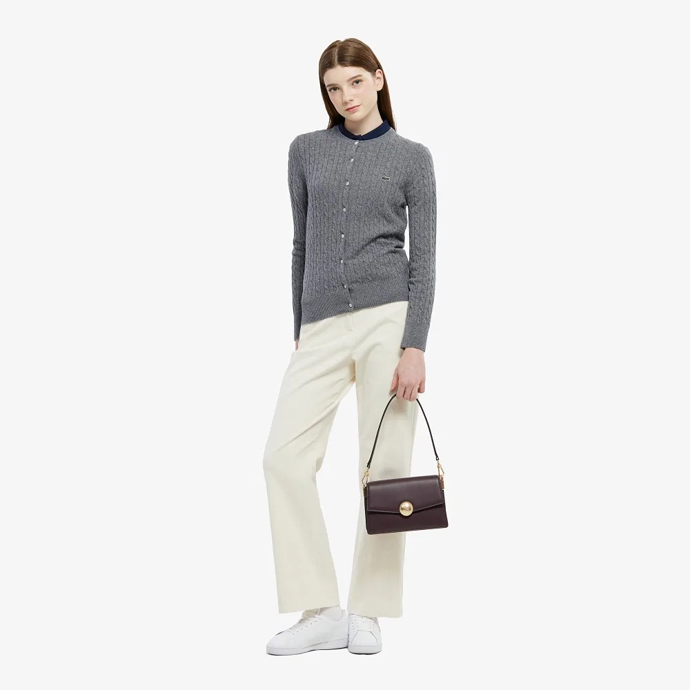 Кардиган женский Lacoste с круглым вырезом, меланжевый серый — фото 4