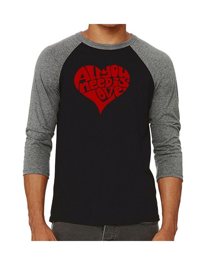 

Мужская футболка реглан Word Art — All You Need Is Love LA Pop Art, серый
