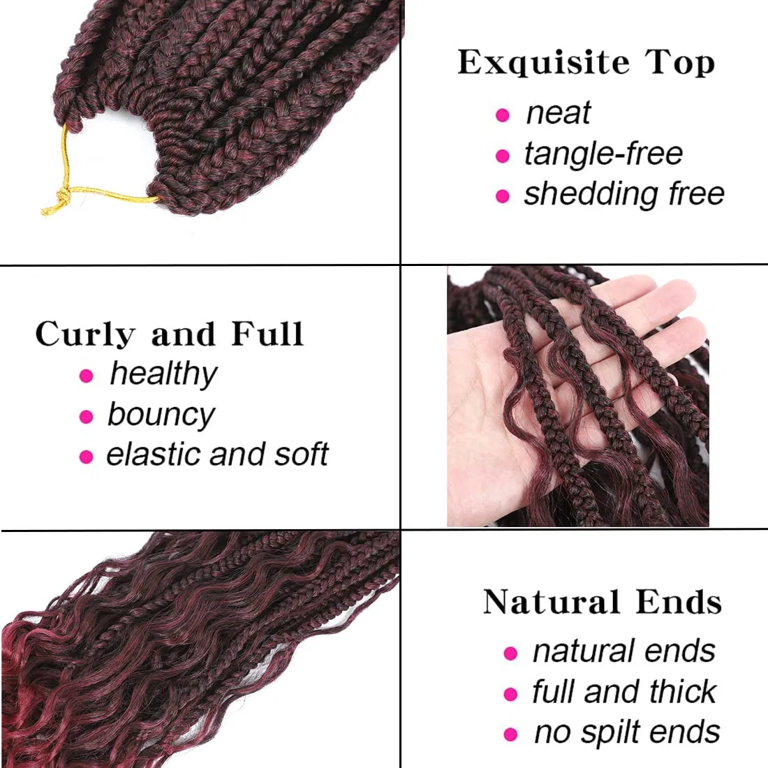 Синтетические наращиваемые волосы Boho Hippie Braids с кудрявыми концами, 8 упаковок по 18 дюймов Wowcfyyds, Brown — фото 3