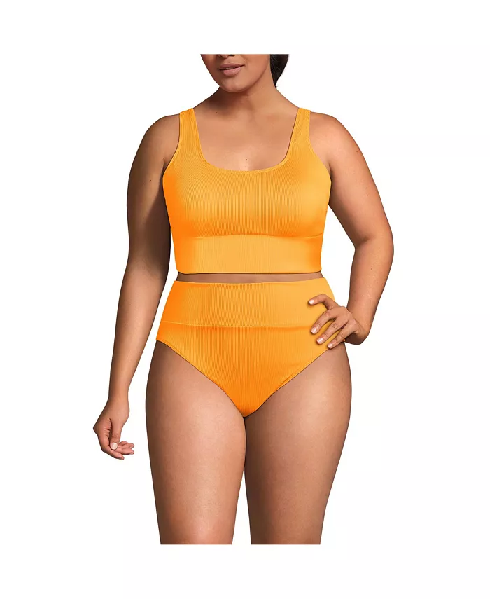 

Купальник Plus Size Tugless Ribbed Midkini с высокими трусиками Lands' End, оранжевый