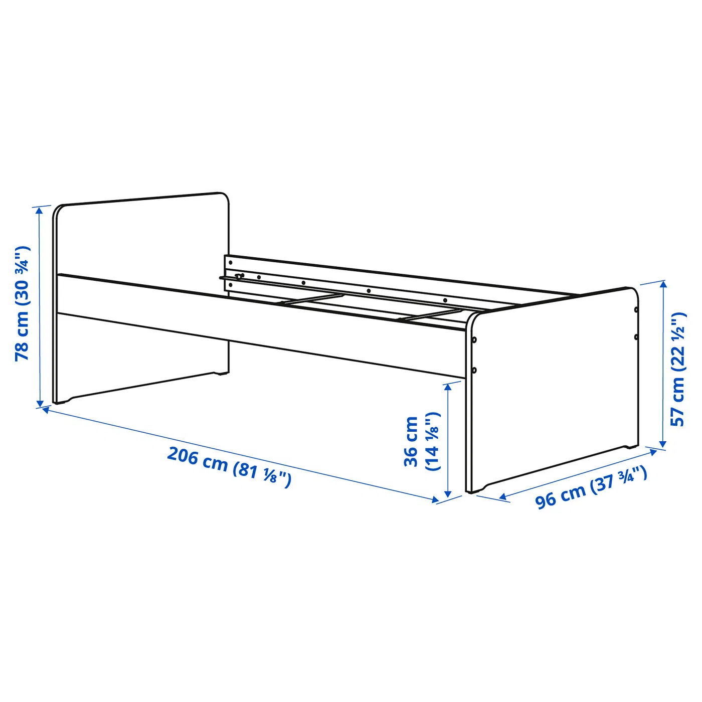 Каркас кровати IKEA SLАKT, 90x200 см, белый — фото 2