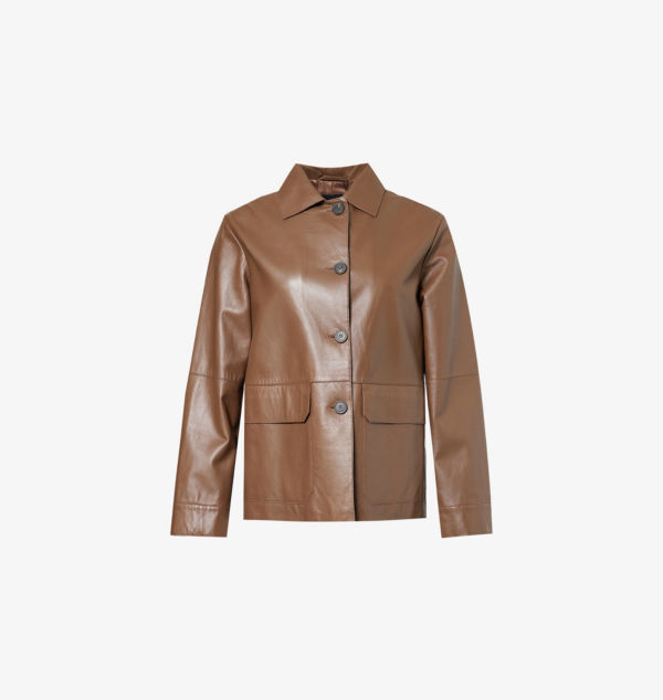 

Кожаная куртка свободного кроя Kaya с карманами-клапанами Weekend Max Mara, коричневый
