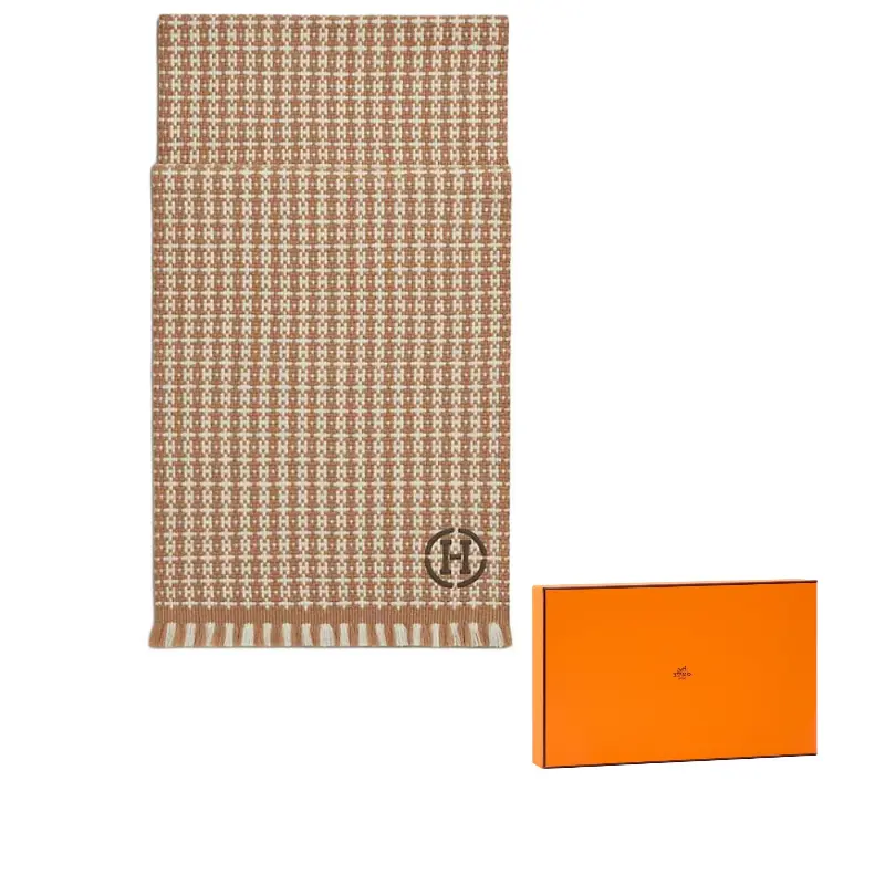 

HERMES Кашемировый вязаный шарф мужской коричневый, Brown