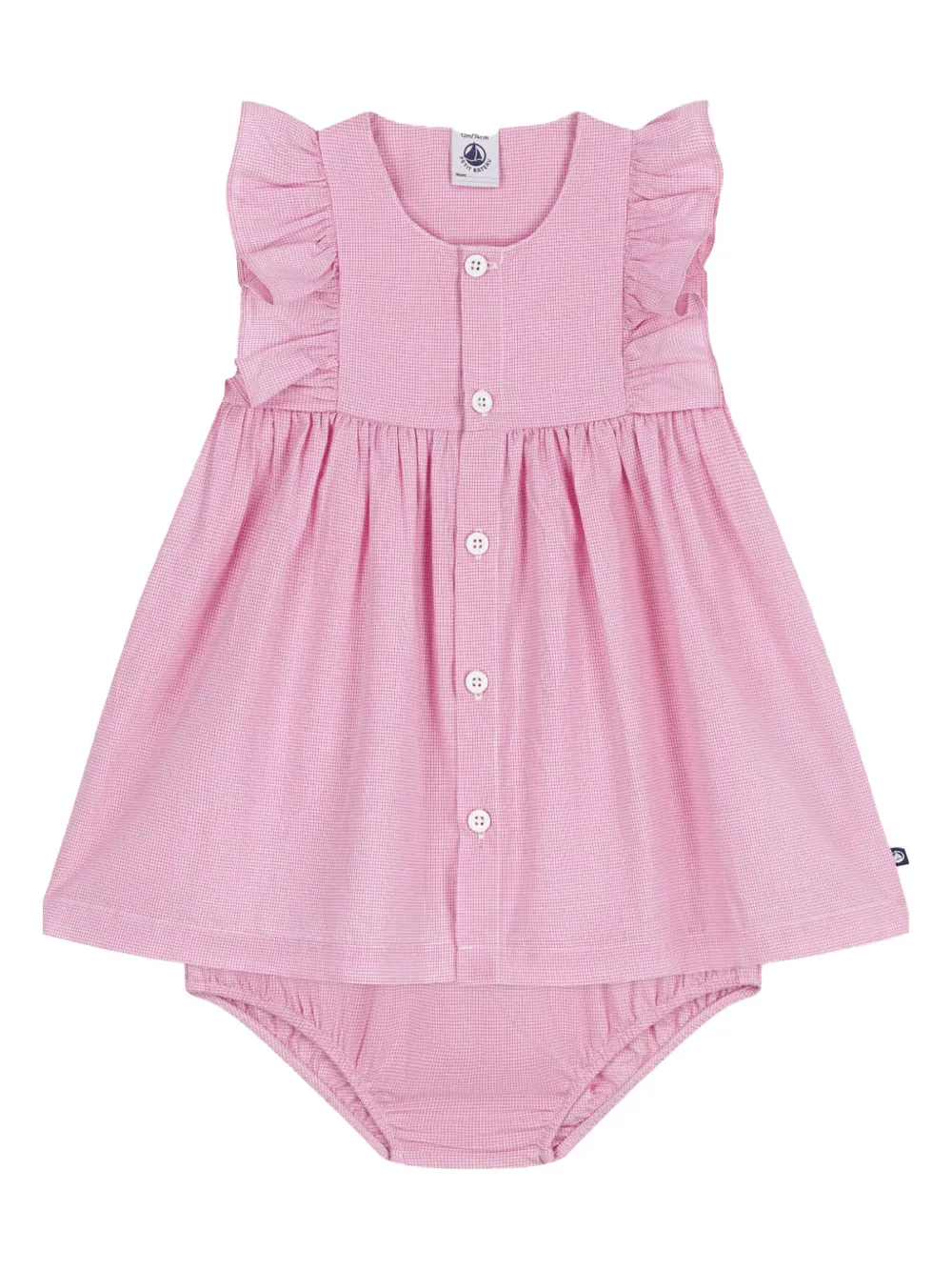 

Платье в клетку гингем с оборками Petit Bateau, розовый