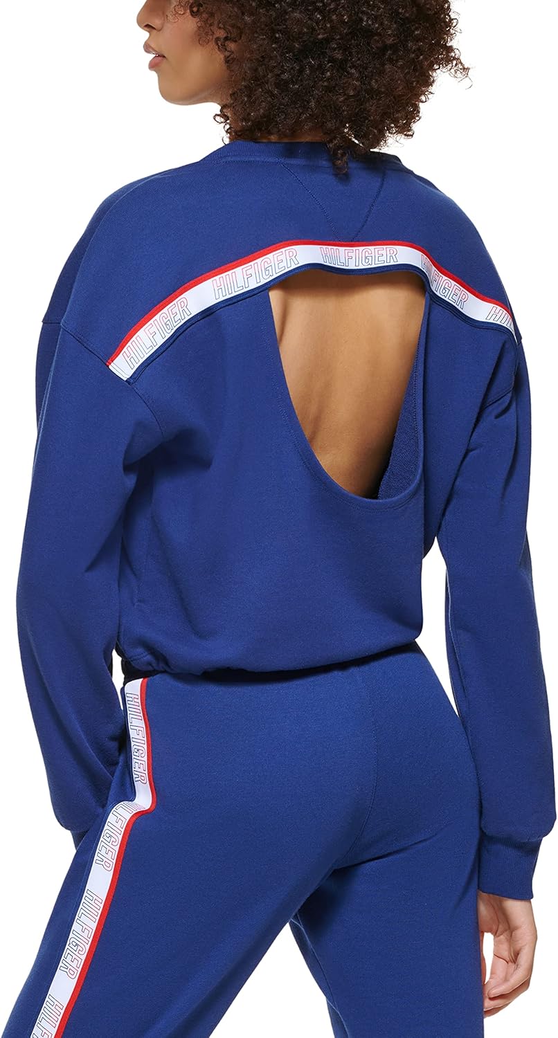 Женская толстовка Tommy Hilfiger с круглым вырезом и завязкой на подоле, двухцветным логотипом, Deep Blue — фото 2
