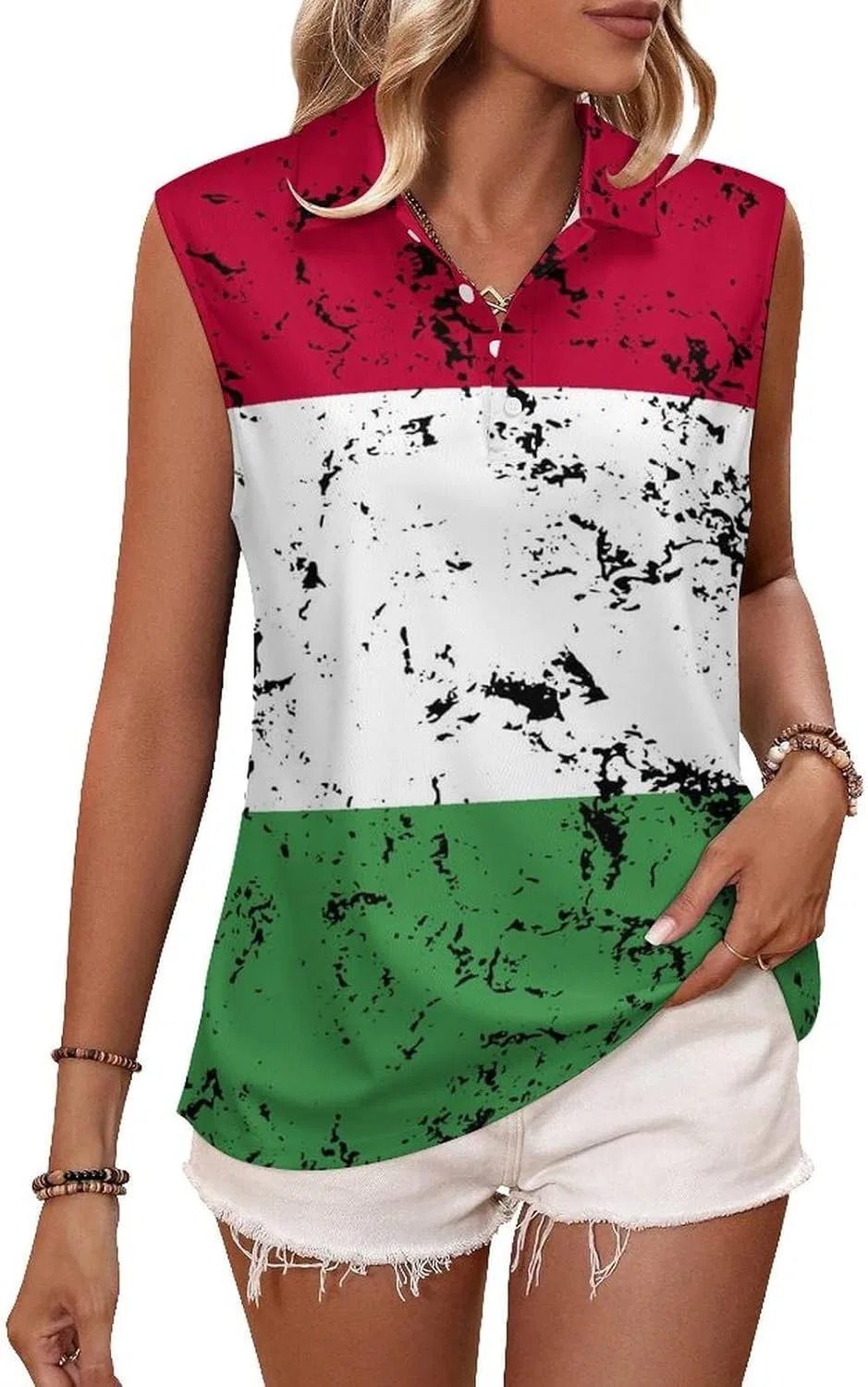 Женский топ без рукавов с воротником Jamaican Flag, Style-2, 4X-Large