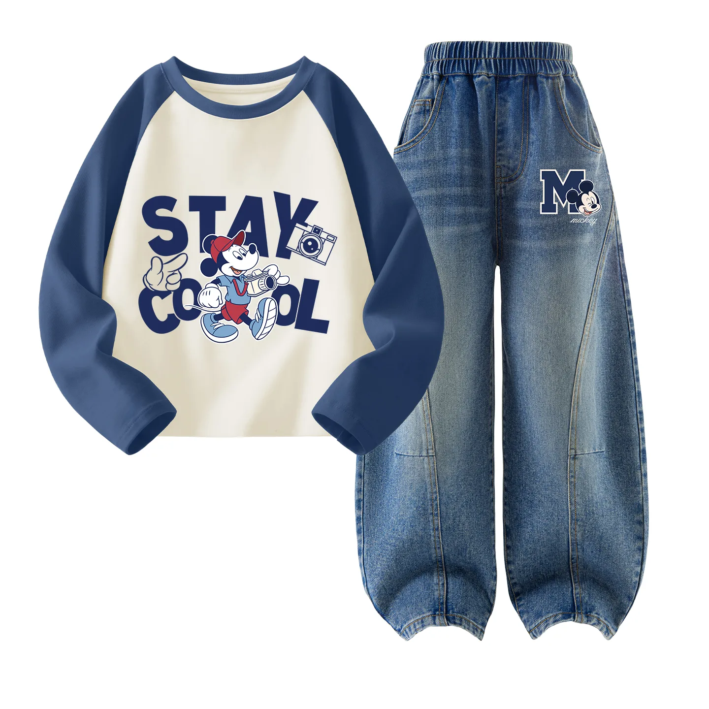 Детская повседневная спортивная футболка с круглым вырезом Disney, Di Photography Gray Blue+Di Blinking Star K Denim Blue