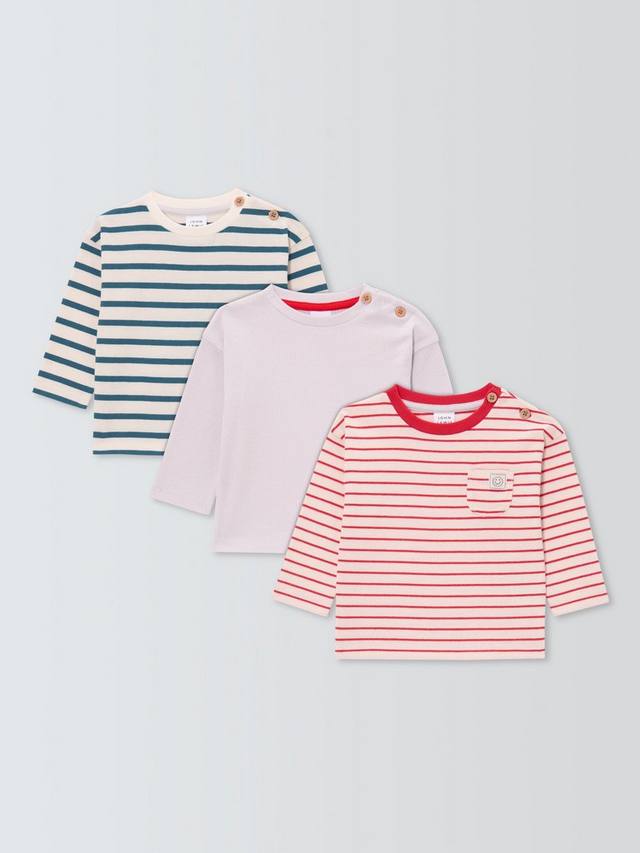 

Детская хлопковая футболка с длинными рукавами John Lewis, Pack of 3, Red