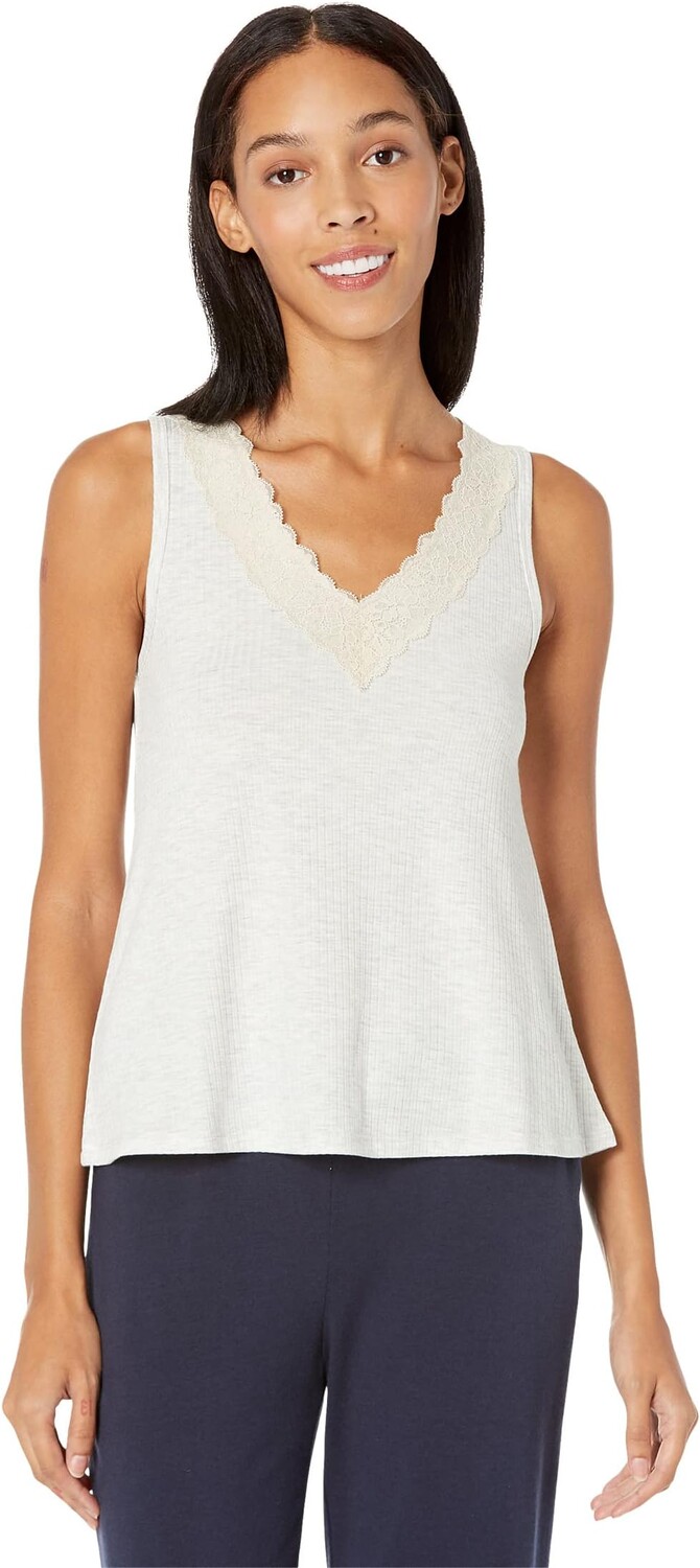 

Домашний топ HUE Swing Ribbed Pajama Lounge Tank Top, цвет White Sand Heather