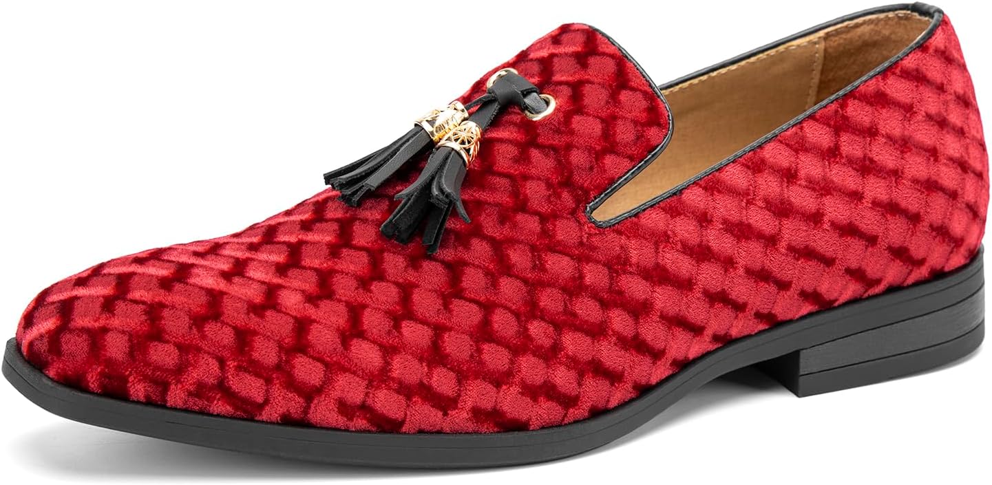 

Мужские винтажные бархатные лоферы с вышивкой, элегантные лоферы без застежки, тапочки-лоферы с кисточками Jitai, красный