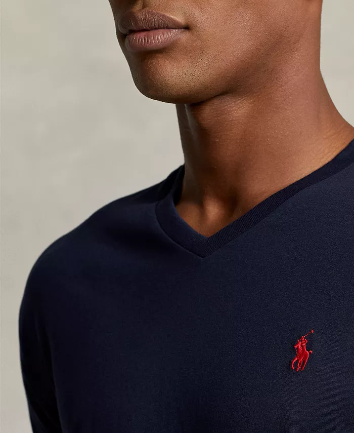 Мужская футболка с V-образным вырезом классического кроя Polo Ralph Lauren, синий — фото 4