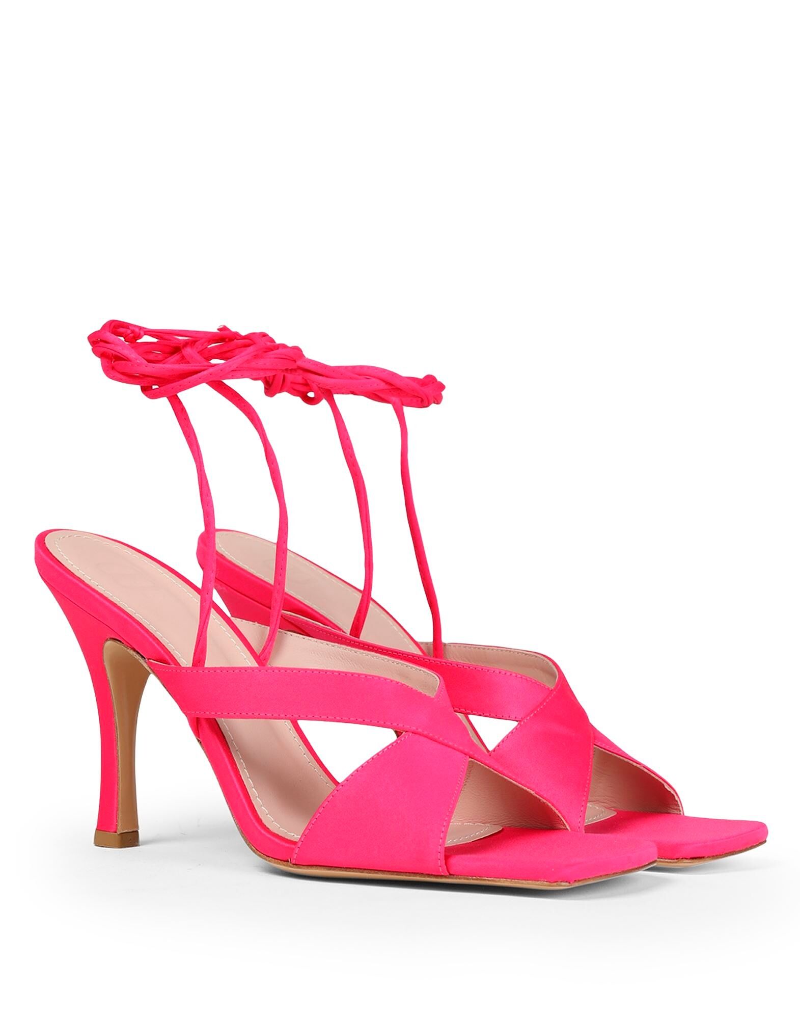 Сандалии Satin Square Toe Lace-Up Sandals 8 By Yoox, фуксия — фото 4
