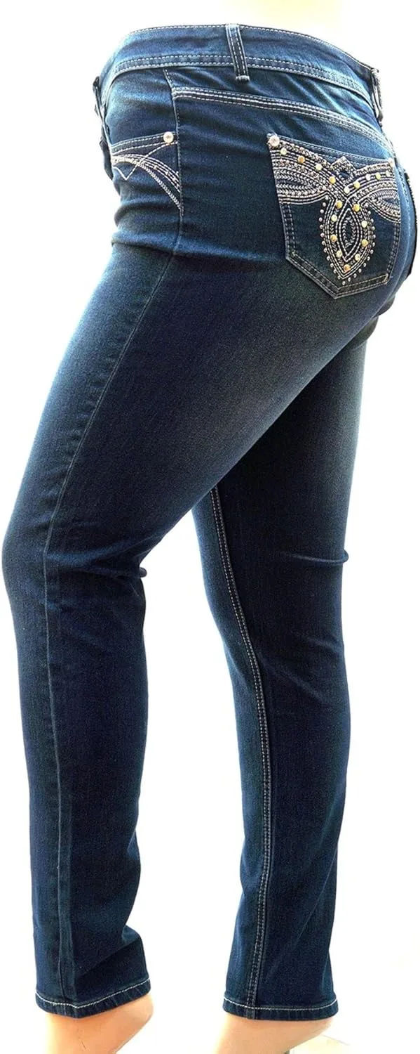 

DB Premium Women's Plus Size Dark Blue Stretch MID-RISE Denim Jeans Skinny 1826 Jeans
