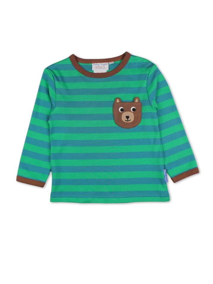 

Рубашка с длинными рукавами и аппликацией в виде медведя на нагрудном кармане зеленого цвета. Toby Tiger