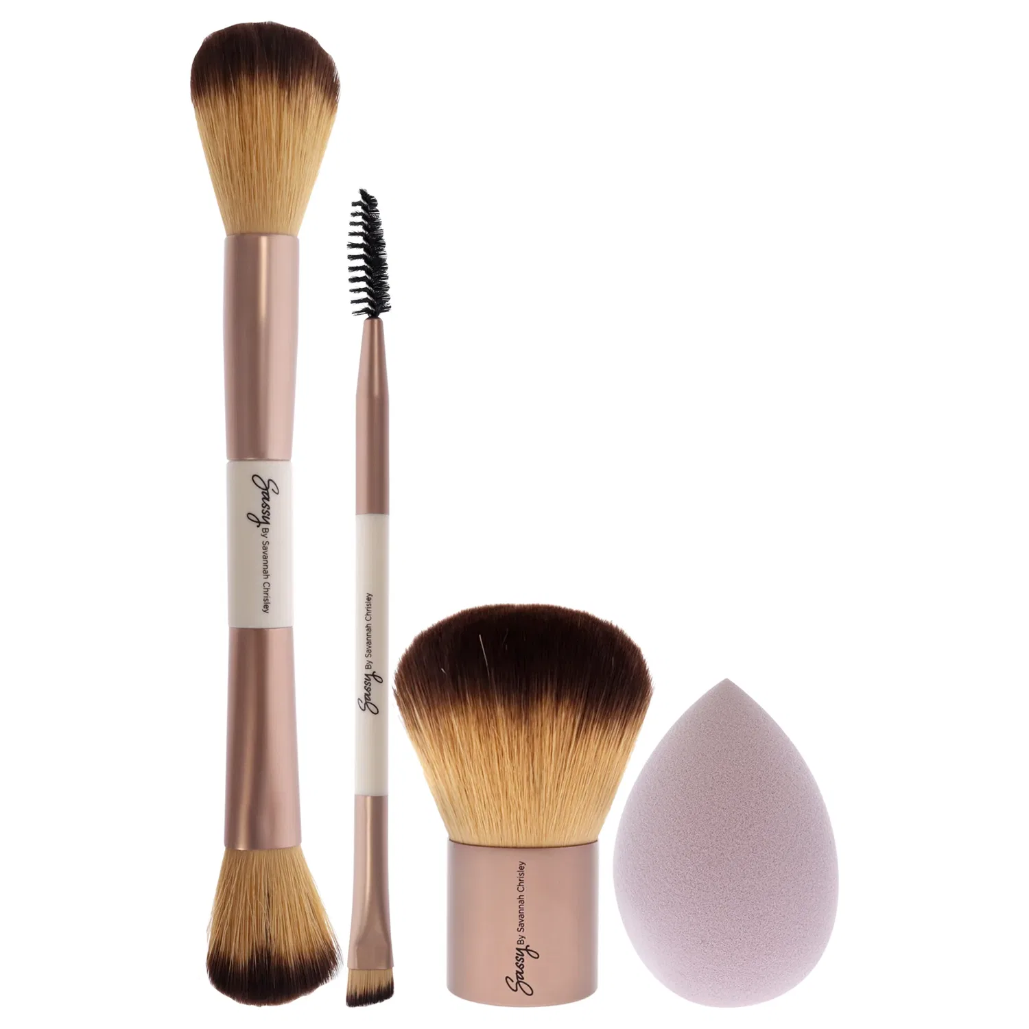 Набор кистей Sassy Brush Kit от Savannah Chrisley для женщин - 5 предметов: кисть для растушевки - F04, кисть кабуки - F05, прецизионная кисть для глаз и бровей - E04, спонж для растушевки, косметичка Sassy by Savannah Chrisley, мультиколор — фото 2