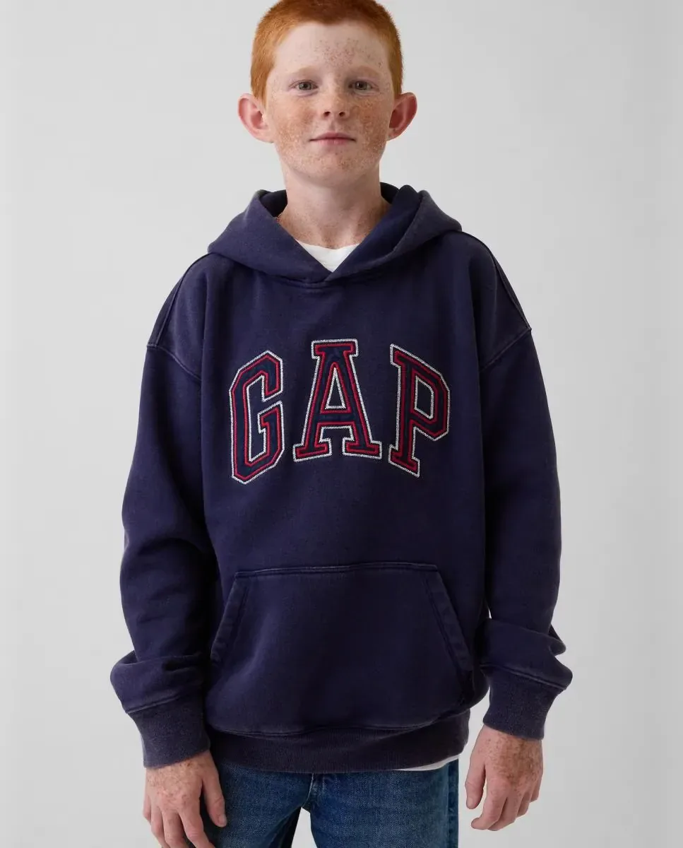 Детская флисовая толстовка с капюшоном и логотипом спереди Gap, темно-синий