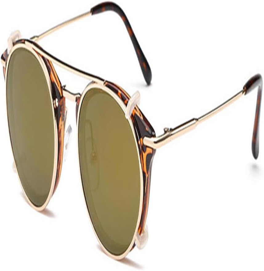 

Ретро женские солнцезащитные очки в стиле стимпанк с откидными линзами и съемными линзами, модные мужские круглые панк-очки с защитой от УФ-излучения UV400 KTUCN, Leopard Luxury Gold