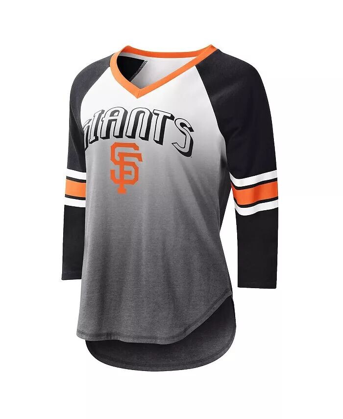 

Женская бело-черная футболка San Francisco Giants с v-образным вырезом и рукавами 3/4, реглан G-Iii 4Her By Carl Banks
