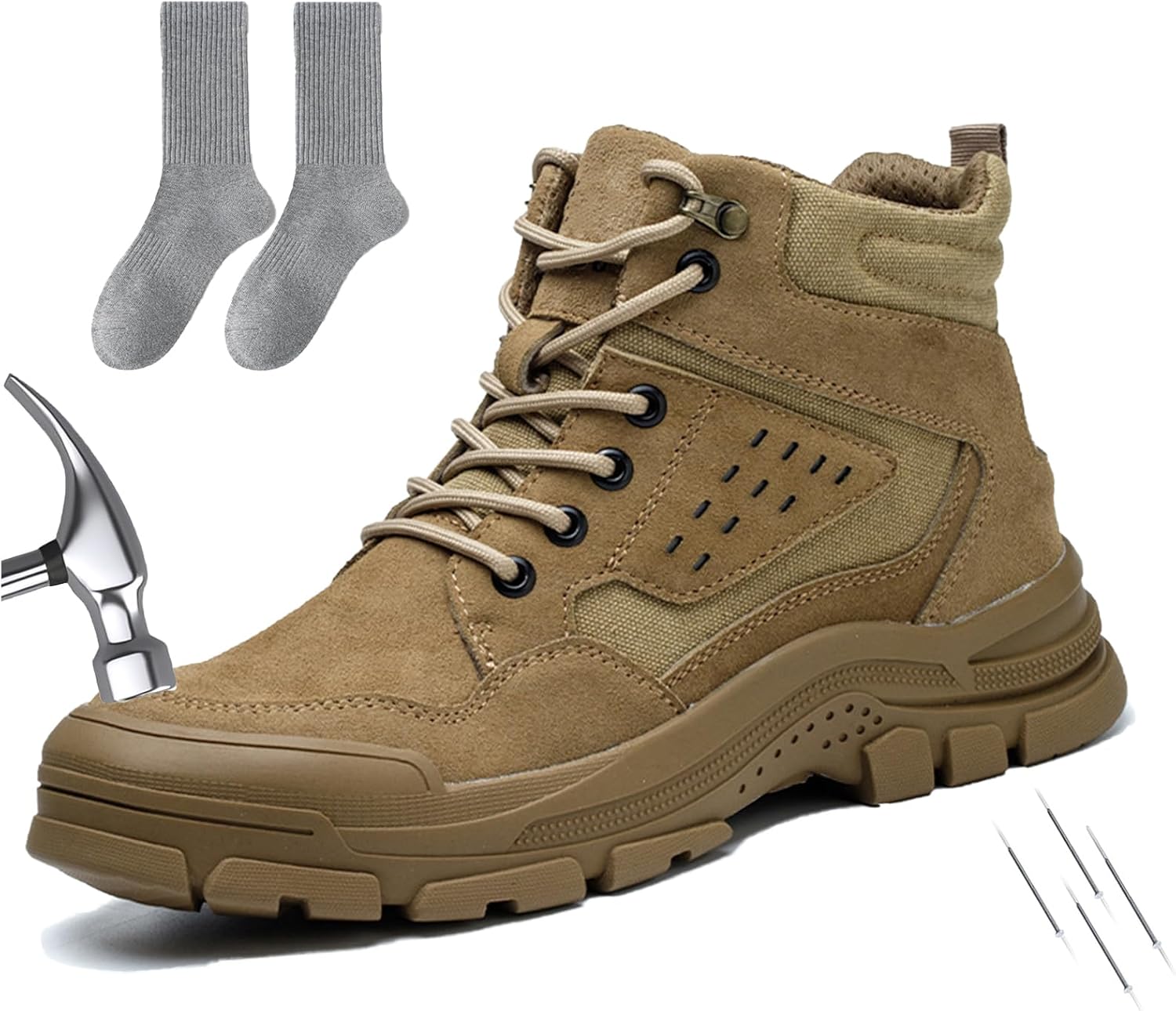 

Стальные ботинки для мужчин и женщин, пробоотталкивающие, противоскользящие, ботинки для мужчин, высокие, строительные, неразрушимые защитные ботинки Generic, коричневый