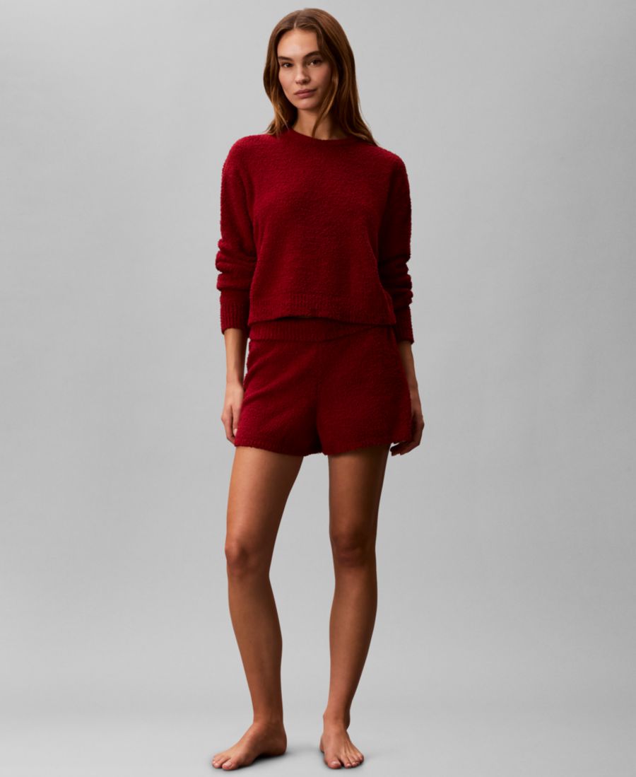 Женская укороченная плюшевая домашняя толстовка - QS7341 Calvin Klein, Fall Berry — фото 3