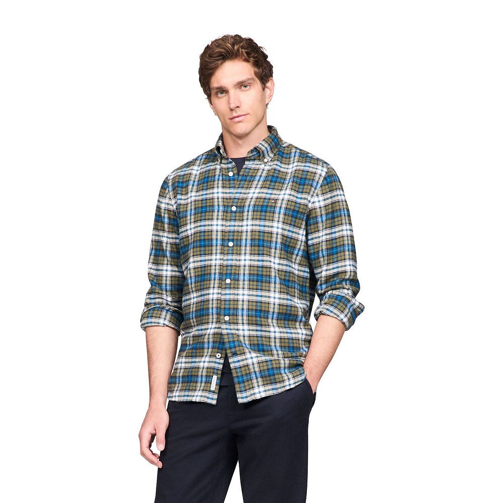 

Мужская рубашка в клетку Tommy Hilfiger ThFlex с начесом, цвет Dark Green Plaid