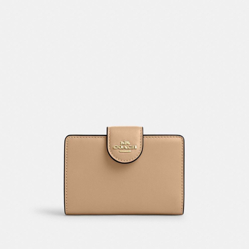 

Средний кошелек с угловой молнией COACH, цвет gold/tan
