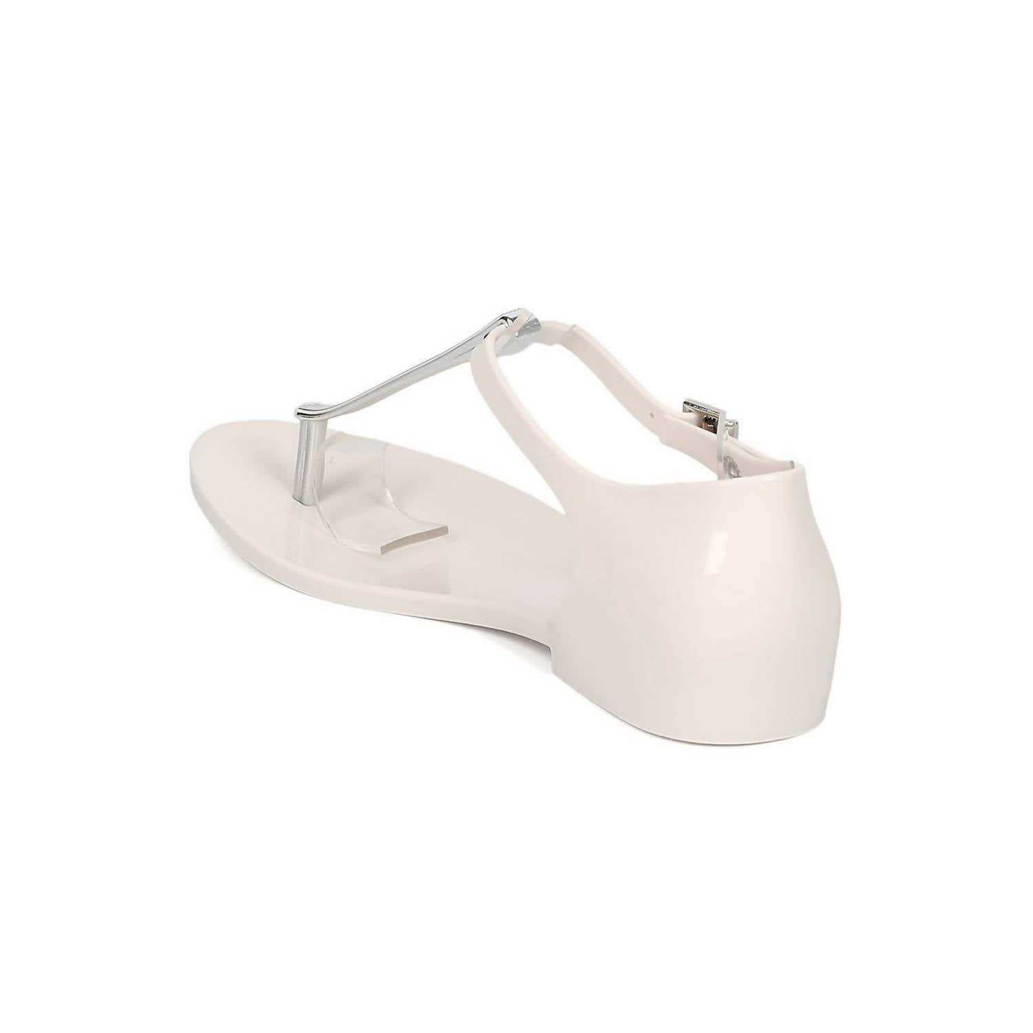 Женские сандалии Honey Chrome Jelly Metallic T-Strap Flat Sandal In White Melissa — фото 3