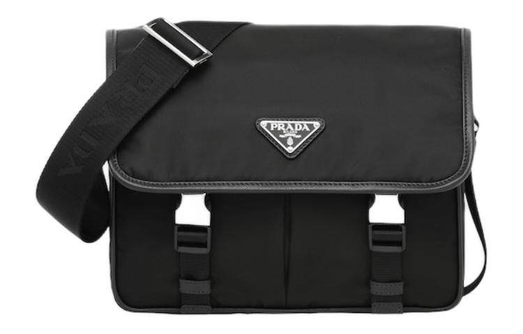 

Сумка-мессенджер Saffiano Re Nylon из переработанного нейлона и кожи, через плечо, мужская черная PRADA