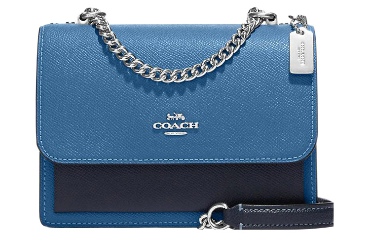 

COACH Кожаная мини-сумка через плечо с поперечным тиснением женская синяя