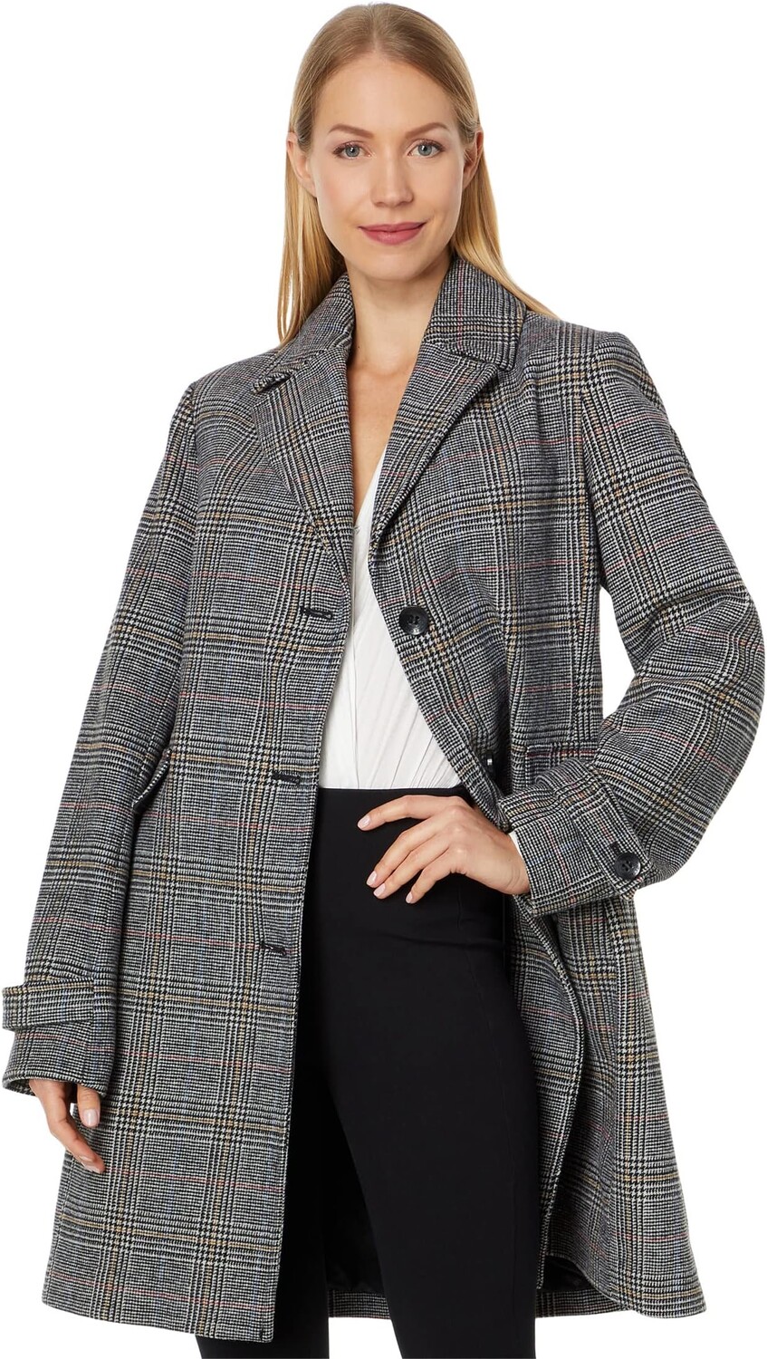 

Однобортное пальто с шалевым воротником V29776-ME Vince Camuto, цвет Multi Plaid