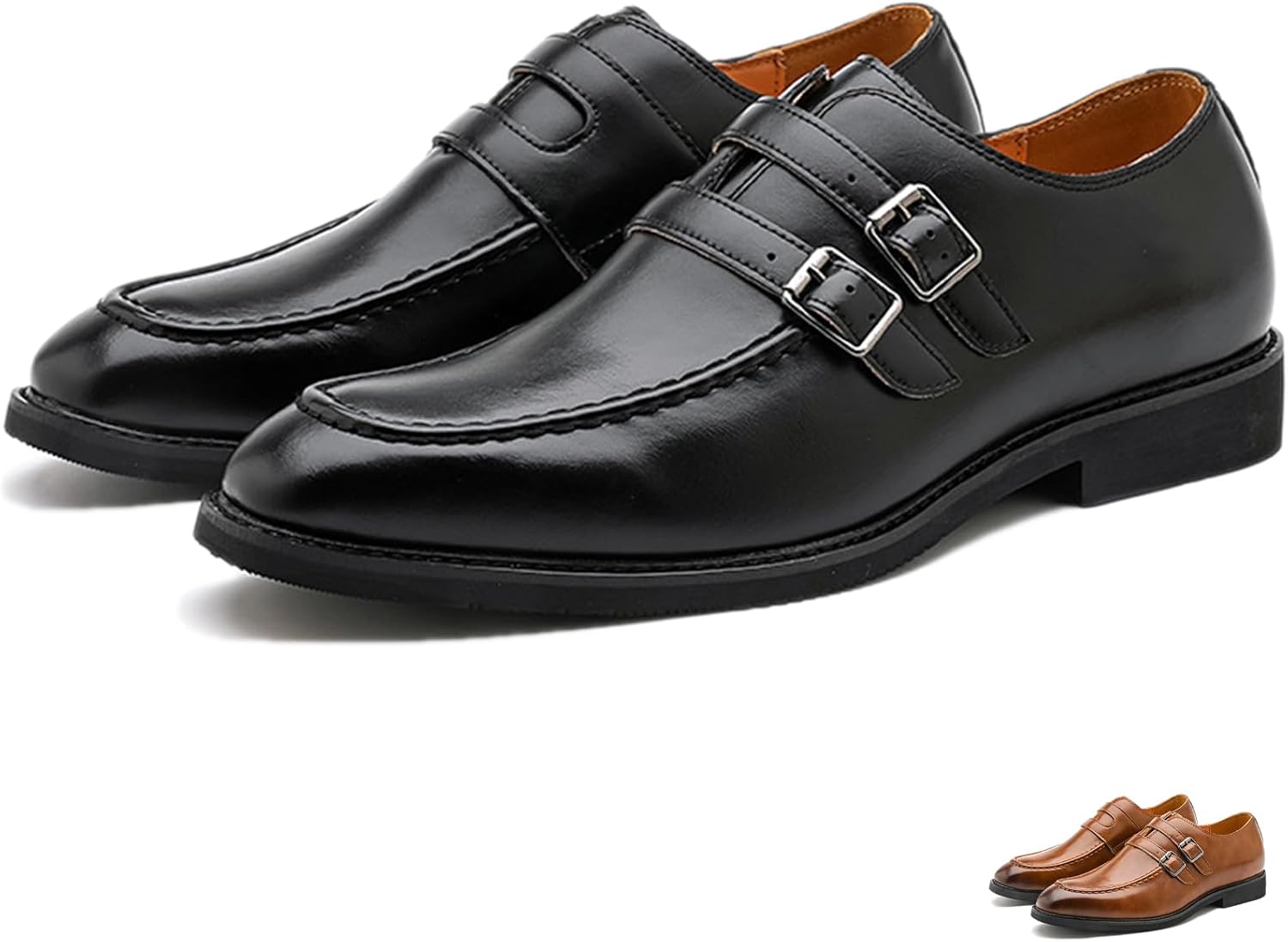 

Мужские кожаные мокасины с двойной пряжкой «монах», слипоны классические, удобные, с заостренным носком, низким массивным каблуком, оксфорды для деловых встреч, вечеринок, свадеб и официальных мероприятий с регулируемой пряжкой Adkgbe, черный