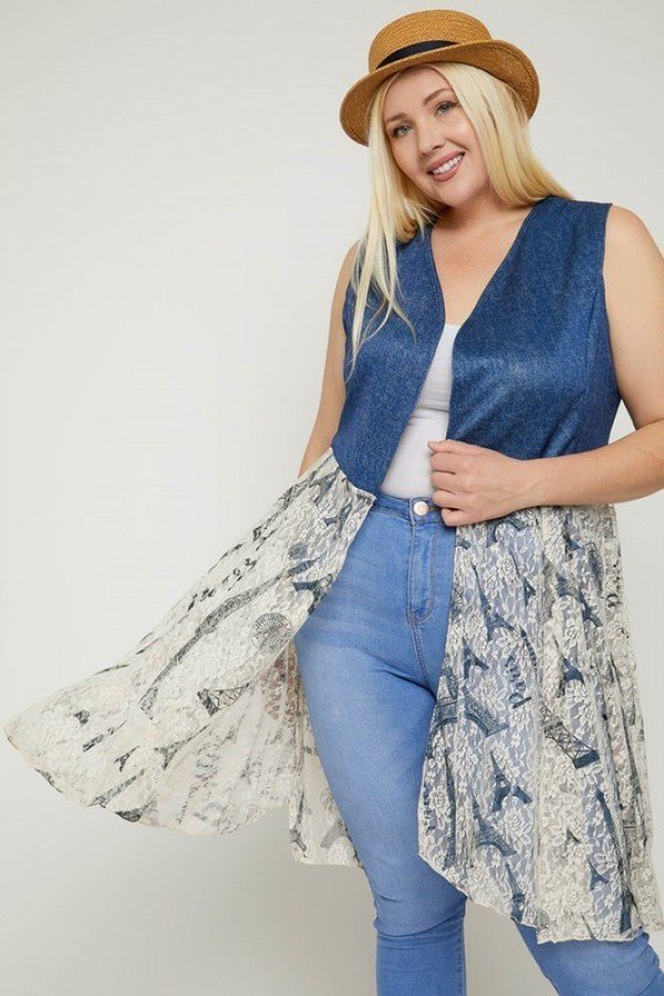 

Безрукавный кружевной кардиган FASHNZFAB, цвет denim blue/paris