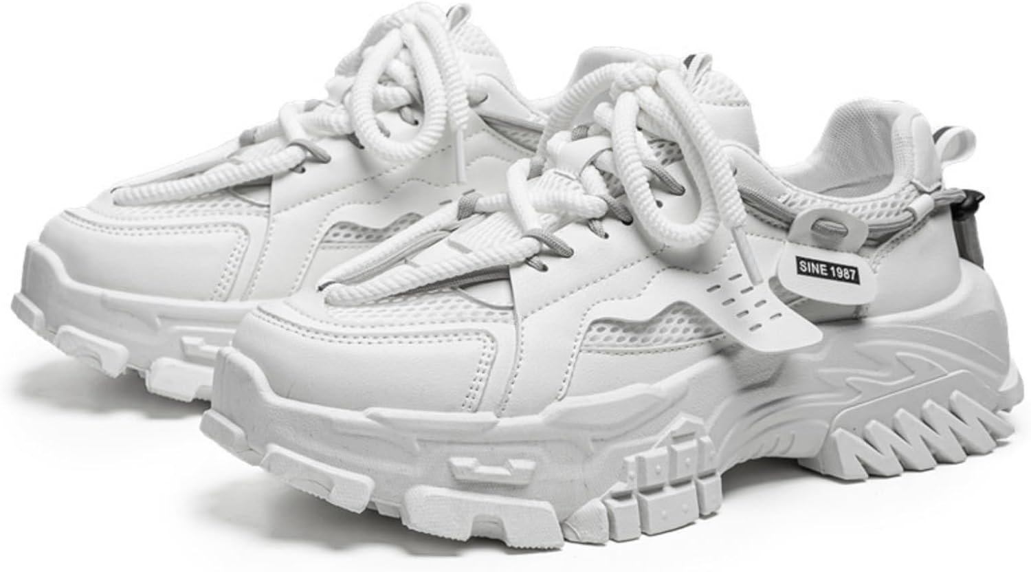 

Мужские модные массивные кроссовки на шнуровке, низкие, удобные, легкие, дышащие, с нескользящей платформой, повседневные, для прогулок, работы, тенниса, бега, тренировок, спортзала, путешествий и ежедневного ношения Yrzhgdl, белый