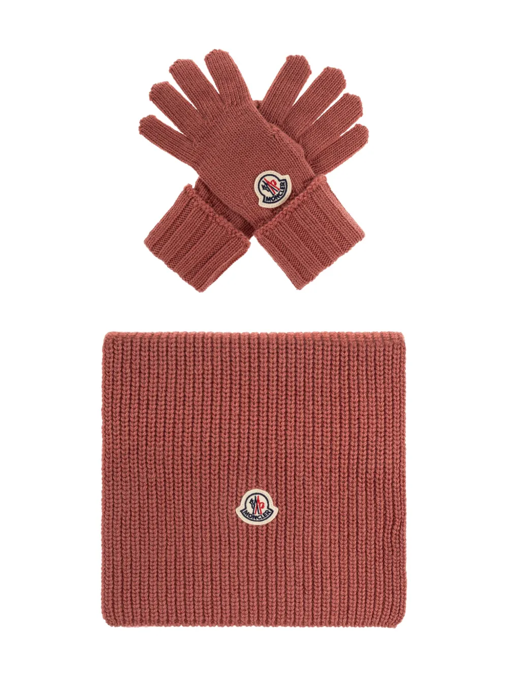 

Шерстяной комплект из шарфа и перчаток Moncler Enfant, розовый