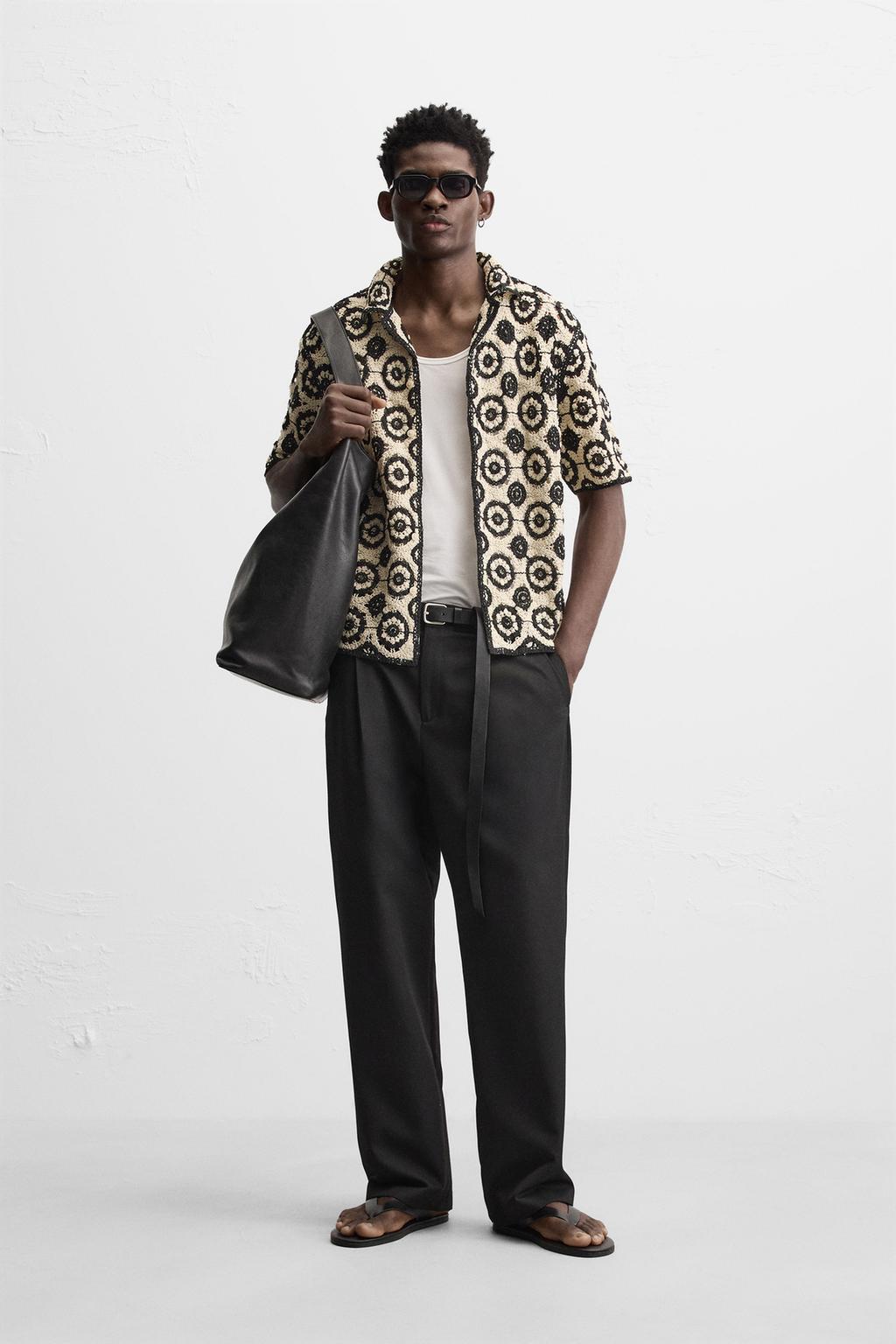 

Текстурированная рубашка для вязания крючком ZARA, цвет Black/White