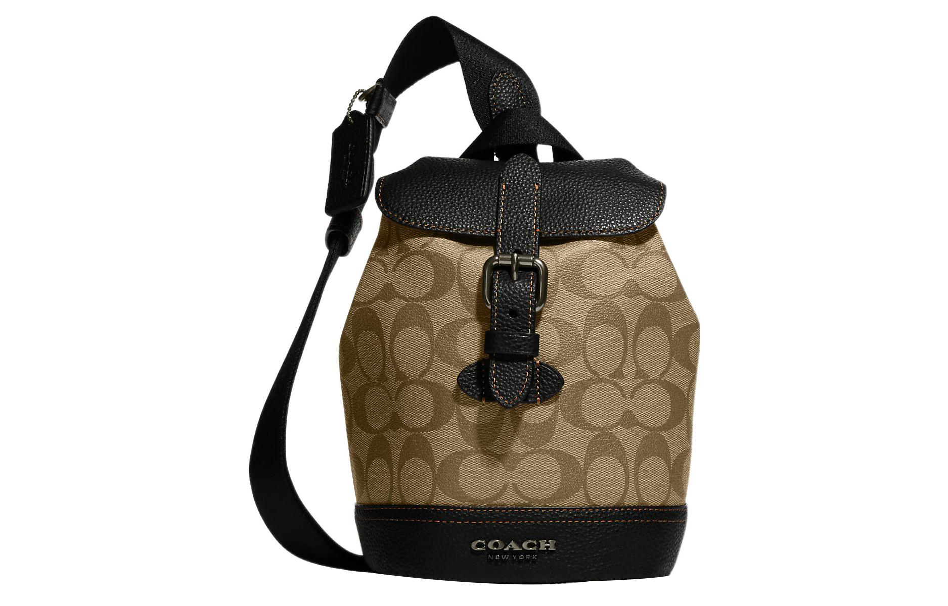 

COACH Сумка через плечо Hudson Canvas с кожаной отделкой, мини-кроссбоди для мужчин, коричневый и black