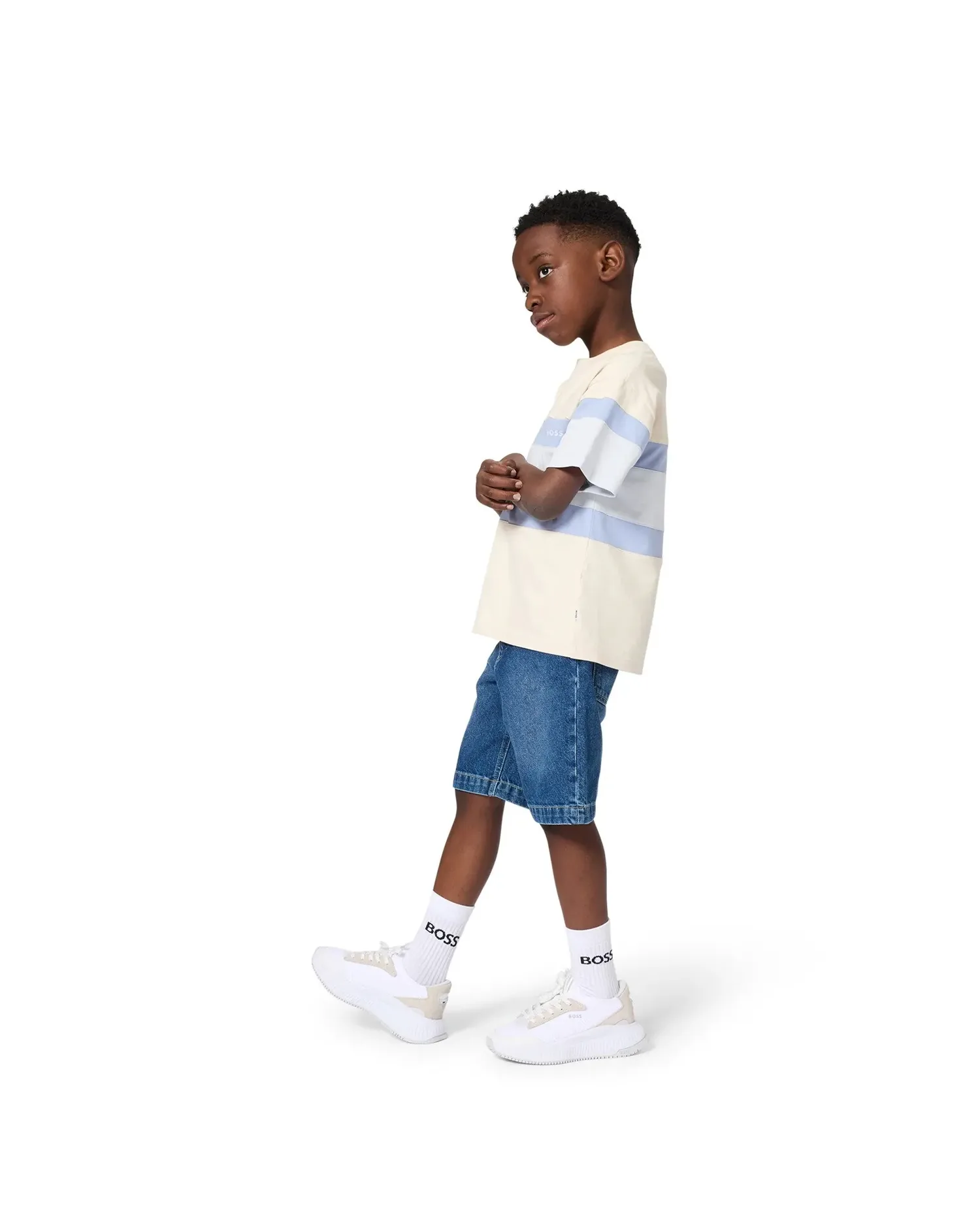 Детская футболка с короткими рукавами с фантазийным рисунком из хлопка BOSS Kidswear, Natural — фото 2