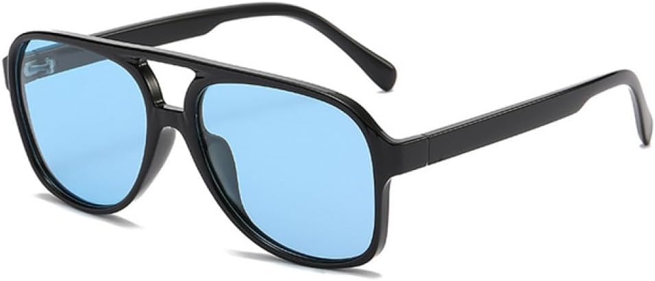 

Мужские солнцезащитные очки в стиле ретро с увеличенными двойными перемычками, прозрачная оправа, женские очки желто-синего цвета с защитой от УФ-излучения UV400 generic, Black Blue